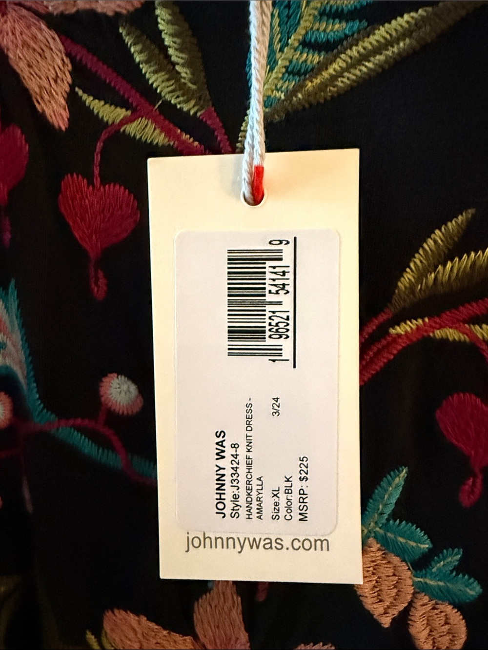 Johnny Was Black Maxi Dress with Pink, Red, Green and Yellow Floral Embroidery - Picture 3 of 3